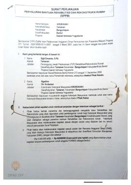 Surat Perjanjian Penyaluran Bantuan Rehabilitasi dan Rekonstruksi Rumah (SPPB)Rusak Berat, Nama K...