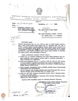 Surat dari Gubernur KDH DIY kepada Mendagri tentang Permohonan clearence bagi calon Bupati Kepala...