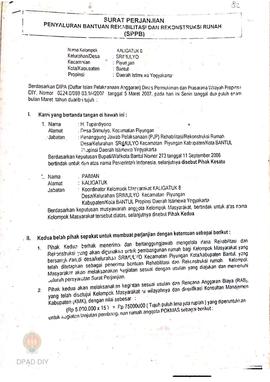 Surat Perjanjian Penyaluran Bantuan Rehabilitasi dan Rekonstruksi Rumah (SPPB) Rusak Berat, Nama ...