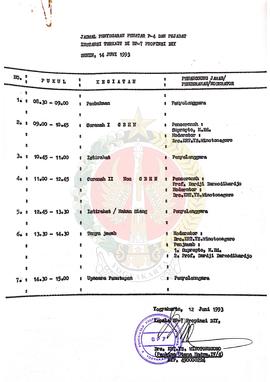 Bendel Jadwal dan susunan acara penyegaran penatar P-4 dan Pejabat Instansi terkait di BP-7 Provi...