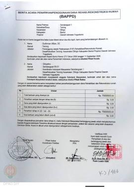 Berita Acara Penarikan/Penggunaan Dana Rehabilitasi/Rekonstruksi Rumah (BAPPD) Rusak Berat, Nama ...