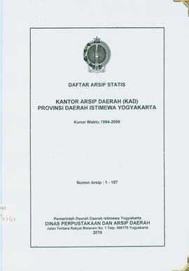 DAFTAR ARSIP STATIS KANTOR ARSIP DAERAH (KAD) PROVINSI DAERAH ISTIMEWA YOGYAKARTA