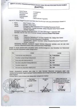 Berita Acara Penarikan/Penggunaan Dana Rehabilitasi/Rekonstruksi Rumah (BAPPD) Rusak Berat, Nama ...