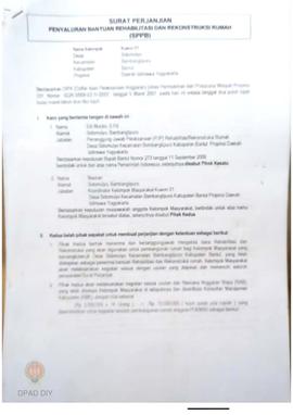 Surat Perjanjian Penyaluran Bantuan Rehabilitasi dan Rekonstruksi Rumah (SPPB) Rusak Berat, Nama ...