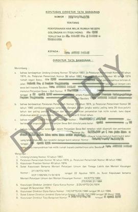 Keputusan Direktur Tata Bangunan No. 593/KPT/Cb.5/91 (Tanda Bukti Hak Milik Rumah) tanggal 14 Okt...