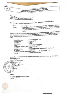 Permohonan Pembayaran Bantuan Rehabilitasi dan Rekonstruksi Rumah, Nama Kelompok Masyarakat Pelem...