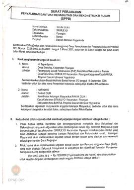 Surat Perjanjian Penyaluran Bantuan Rehabilitasi dan Rekonstruksi Rumah (SPPB)Rusak Berat, Nama K...