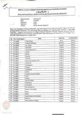 Berita Acara Pembentukan Kelompok dan Pengurus Pokmas (BAPKPP) dalam Rangka BLM untuk Rumah Rusak...