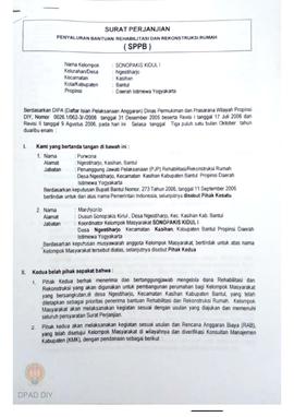 Surat Perjanjian Penyaluran Bantuan Rehabilitasi dan Rekonstruksi Rumah (SPPB), Nama Kelompok Son...