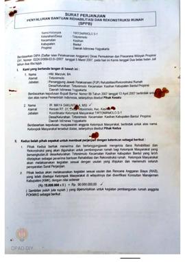 Surat Perjanjian Penyaluran Bantuan Rehabilitasi dan Rekonstruksi Rumah (SPPB), Nama Kelompok Tir...