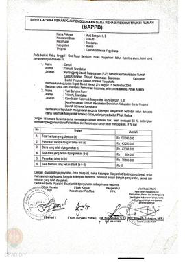 Berita Acara Penarikan/Penggunaan Dana Rehabilitasi/Rekonstruksi Rumah (BAPPD) Rusak Berat, Nama ...