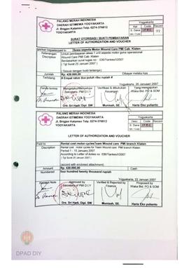 Surat otorisasi untuk pemeliharaan sepeda motor yang digunakan untuk operasional Wound Care PMI K...