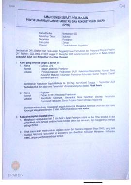 Amandemen Surat Perjanjian Penyaluran Bantuan Rehabilitasi dan Rekonstruksi Rumah (SPPB),  Nama K...