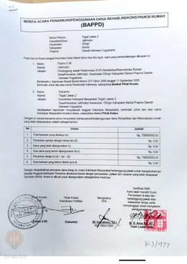Berita Acara Penarikan/Penggunaan Dana Rehabilitasi/Rekonstruksi Rumah (BAPPD) Rusak Berat, Nama ...