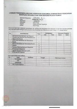 lembar Pengendalian dan Verifikasi Dokumen Administrasi Pencairan Bantuan Rehabilitasi dan Rekons...