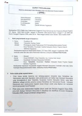 Surat Perjanjian Penyaluran Bantuan Rehabilitasi dan Rekonstruksi Rumah (SPPB), Nama Kelompok Ngr...