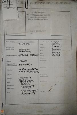 Bendel Kartu Perorangan Pegawai Kantor Departemen Penerangan Kabupaten Gunungkidul sebanyak 66 pe...