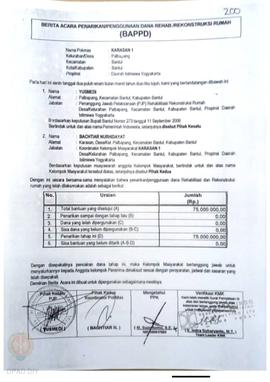 Berita Acara Penarikan/Penggunaan Dana Rehabilitasi/Rekonstruksi Rumah (BAPPD) Rusak Sedang, Nama...