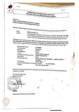 Permohonan Pembayaran Bantuan Rehabilitasi dan Rekonstruksi Rumah, Nama Kelompok Masyarakat KaIi ...