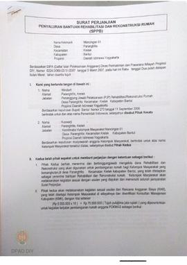 Surat Perjanjian Penyaluran Bantuan Rehabilitasi dan Rekonstruksi Rumah (SPPB),  Nama Kelompok Ma...