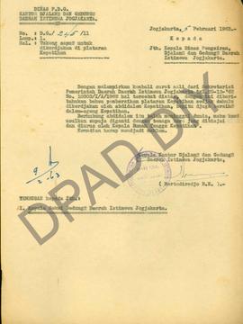 Surat dari Kepala Kantor Jalan dan Gedung DIY kepada Kepala Dinas Pengairan Jalan dan Gedung DIY ...