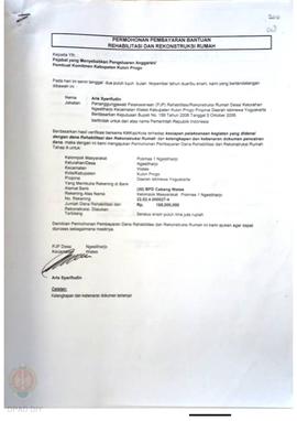 Permohonan Pembayaran Bantuan Rehabilitasi dan Rekonstruksi Rumah, Kelompok Masyarakat Ngestiharj...