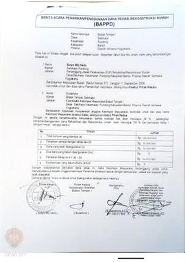 Berita Acara Penarikan/Penggunaan Dana Rehabilitasi/Rekonstruksi Rumah (BAPPD) Rusak Berat, Nama ...
