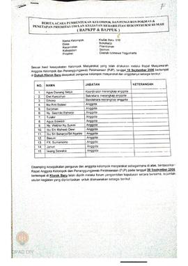 Berita Acara Pembentukan Kelompok dan Pengurus Pokmas dan Penetapan Prioritas Usulan Kegiatan Reh...