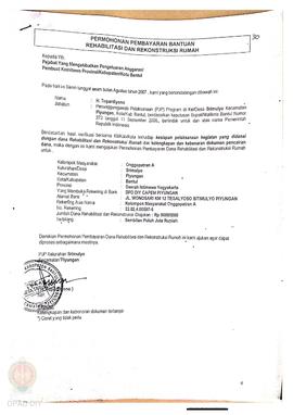Permohonan Pembayaran Bantuan Rehabilitasi dan Rekonstruksi Rumah, Nama Kelompok Masyarakat Onggo...