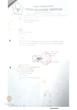 Surat dari Dewan Pimpinan Cabang PDI Kulon Progo, Wakil ketua Bapak Thomas Kartaya, BA  dan Sekre...
