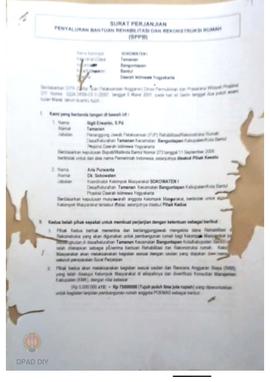 Surat Perjanjian Penyaluran Bantuan Rehabilitasi dan Rekonstruksi Rumah (SPPB)Rusak Berat, Nama K...
