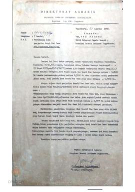 Surat Kepala Direktorat Agraria Prop. DIY kepada Sri Paduka Wakil Gubernur Kepala Daerah DIY tent...