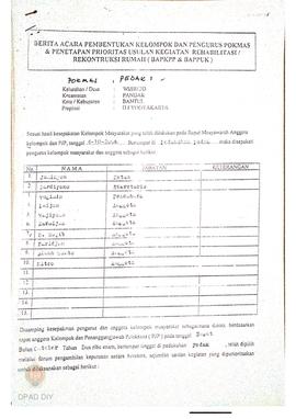 Berita Acara Pembentukan Kelompok dan Pengurus Kelompok Masyarakat dan Penetapan Prioritas Usulan...