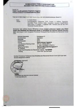 Permohonan Pembayaran Bantuan Rehabilitasi dan Rekonstruksi Rumah, Nama Kelompok Masyarakat Karan...