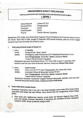 Amandemen dan Surat Perjanjian Penyaluran Bantuan Rehabilitasi dan Rekonstruksi Rumah (SPPB),  Na...