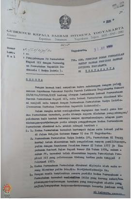 Surat dari Gubernur DIY kepada DPRD DIY tentang Penggabungan PD. Percetakan Negeri DIY dengan Per...