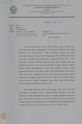 Berkas akuisisi arsip pengangkatan dan pelantikan gubernur dan wagub DIY periode 2003-2008