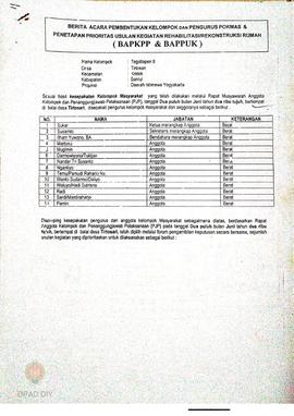 Berita Acara Pembentukan Kelompok dan Pengurus Kelompok Masyarakat dan Penetapan Prioritas Usulan...