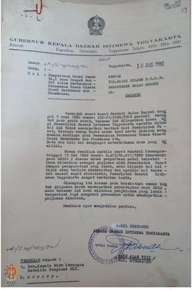 Surat Wakil Gubernur Provinsi Daerah Istimewa Yogyakarta kepada Dirjen PUOD Departemen Dalam Nege...