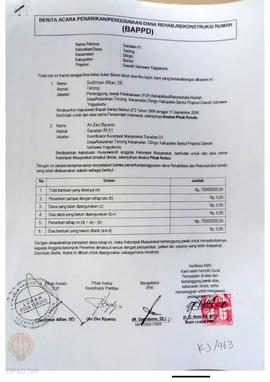 Berita Acara Penarikan/Penggunaan Dana Rehabilitasi/Rekonstruksi Rumah (BAPPD) Rusak Berat, Nama ...