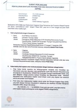 Surat Perjanjian Penyaluran Bantuan Rehabilitasi dan Rekonstruksi Rumah (SPPB), untuk perbaikan r...