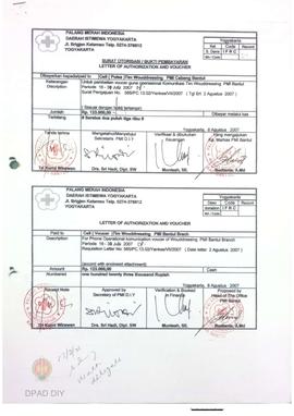 Surat otorisasi/ukti pembayaran untuk pembelian voucher guna operasional komunikasi Tim Wouddress...