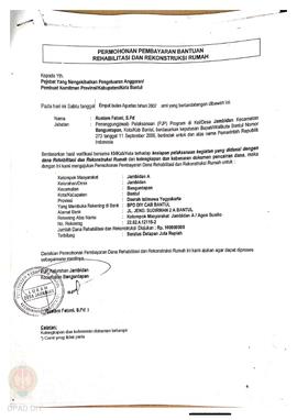 Permohonan Pembayaran Bantuan Rehabilitasi dan Rekonstruksi Rumah, Nama Kelompok Masyarakat Jambi...