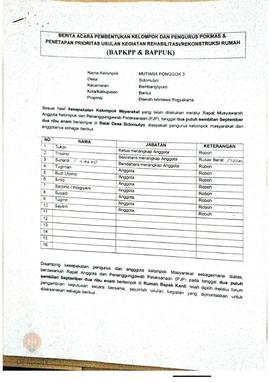 Berita Acara Pembentukan Kelompok dan Pengurus Kelompok Masyarakat dan Penetapan Prioritas Usulan...