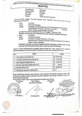 Berita Acara Penarikan/Penggunaan Dana Rehabilitasi/Rekonstruksi Rumah (BAPPD) Rusak Berat, Nama ...