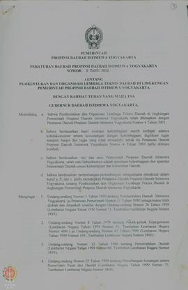 Peraturan Daerah Provinsi DIY Nomor 2 tahun 2004 tentang pembentukan dan Organisasi lembaga tekni...