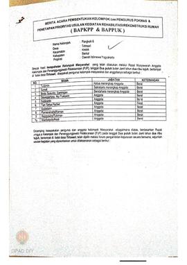 Berita Acara Pembentukan Kelompok dan Pengurus Kelompok Masyarakat dan Penetapan Prioritas Usulan...