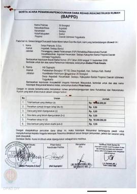 Berita Acara Penarikan/Penggunaan Dana Rehabilitasi/Rekonstruksi Rumah (BAPPD) Rusak Berat, Nama ...