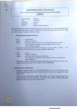 Amandemen Surat Perjanjian Penyaluran Bantuan Rehabilitasi dan Rekonstruksi Rumah (SPPB),  Nama K...