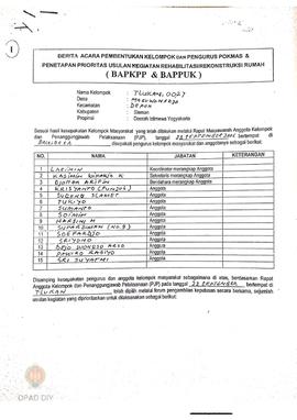 Berita Acara Pembentukan Kelompok dan Pengurus Pokmas dan Penetapan Prioritas Usulan Kegiatan Reh...